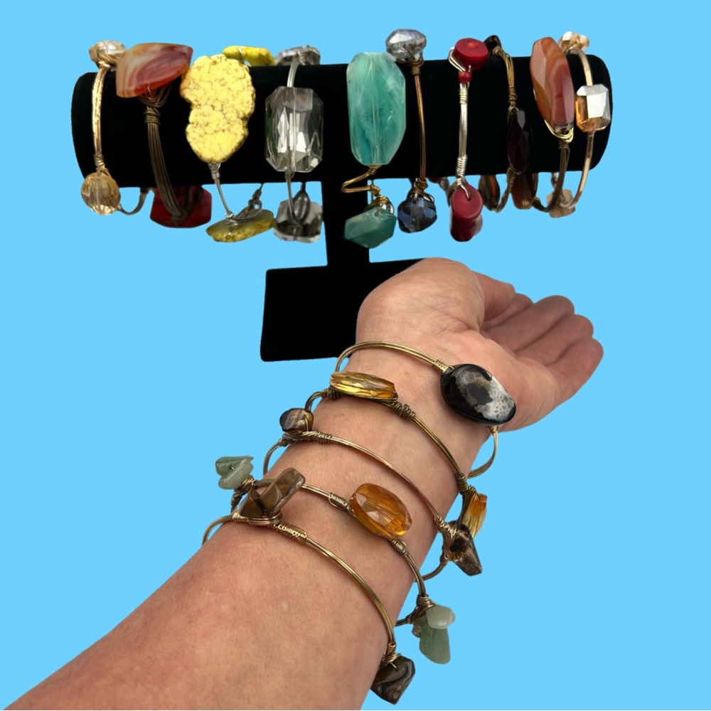 Wire Wrapped Gemstone Bangle Bracelet Stack Boho … - image 8